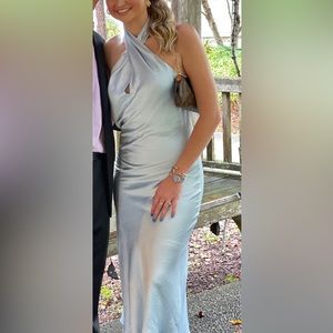 Light blue silk midi slip dress